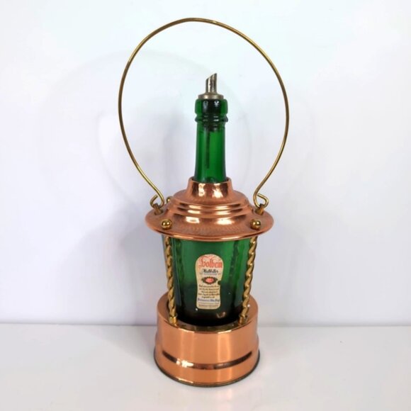 Swiss Reuge Music Box Nautical Ship Lamp Green Etched Glass Copper Decanter - Picture 1 of 8